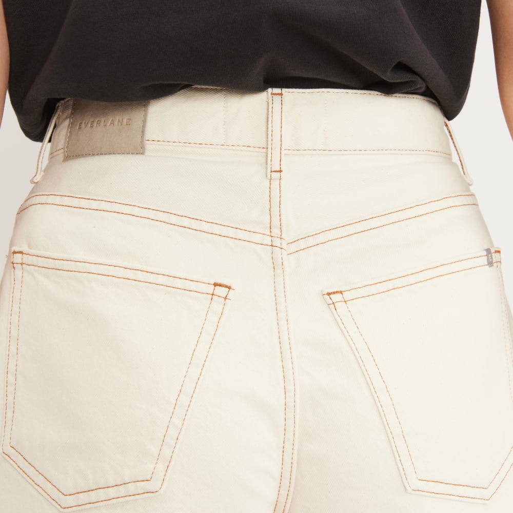 The A-Line Denim Short in Ecru — detail view