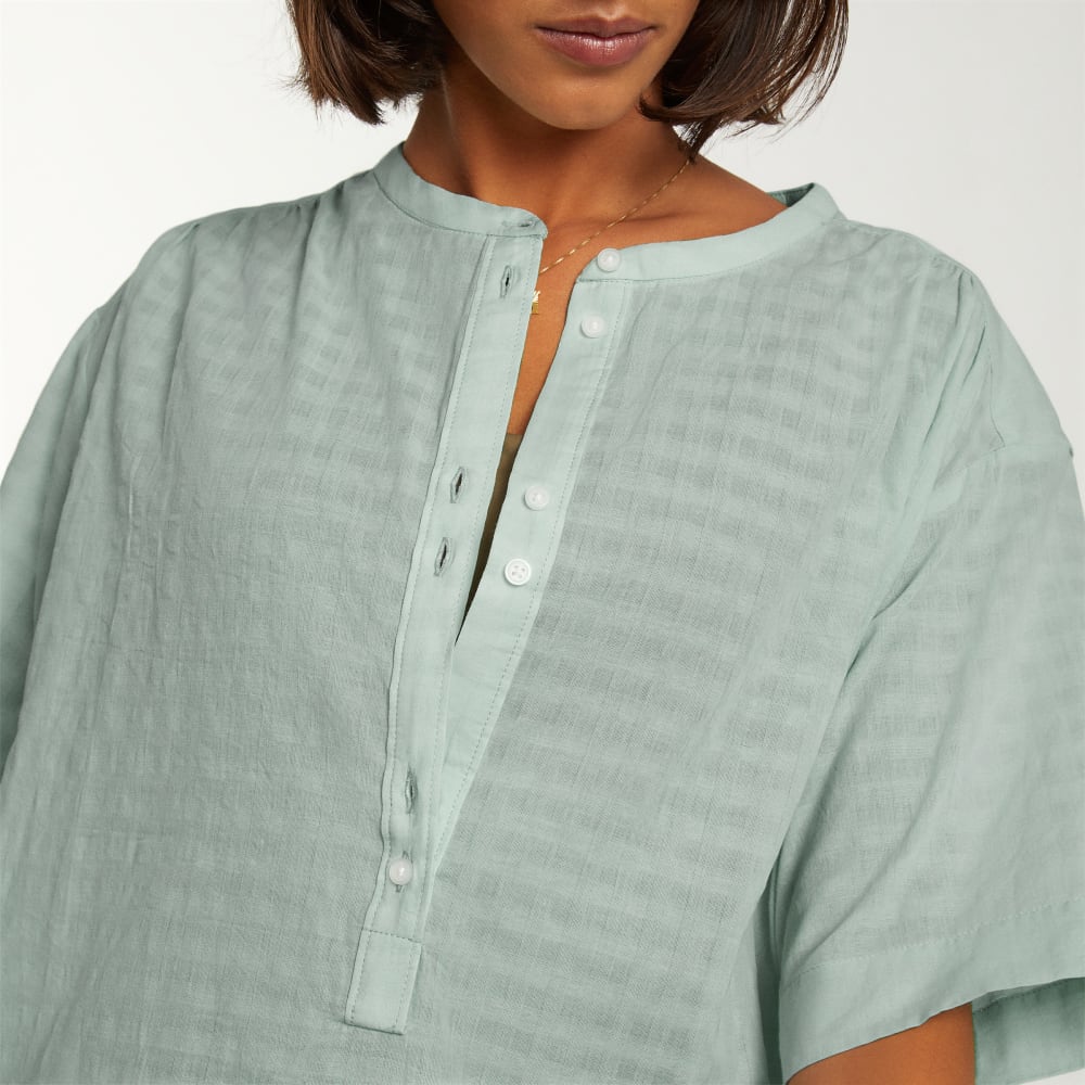 The Caftan Dress in White Sage — detail view