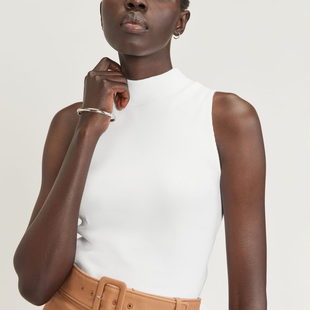 The Ribbed Mockneck Tank in White — detail view