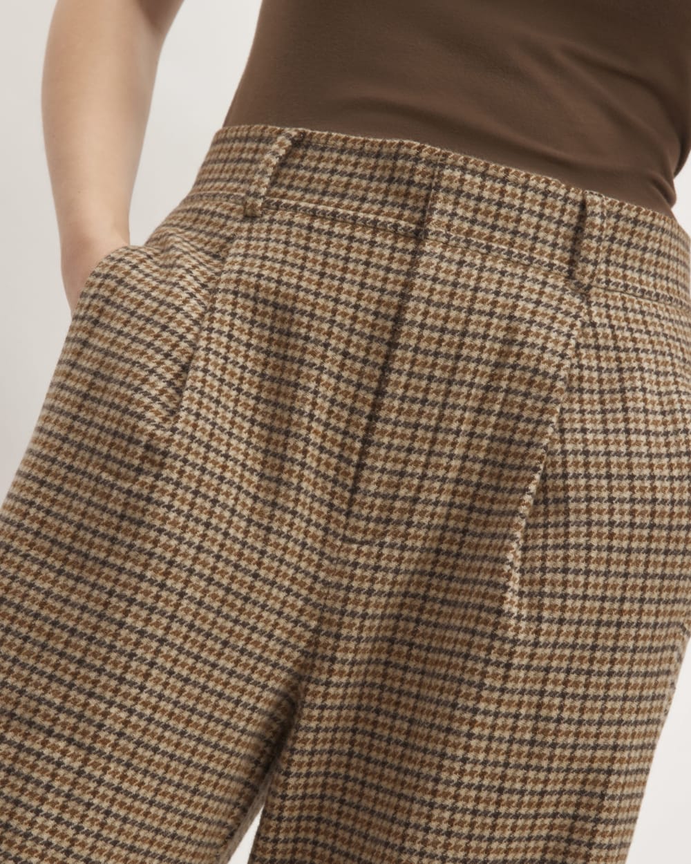 The ReWool® Way-High Drape Pant in Camel Houndstooth — detail view