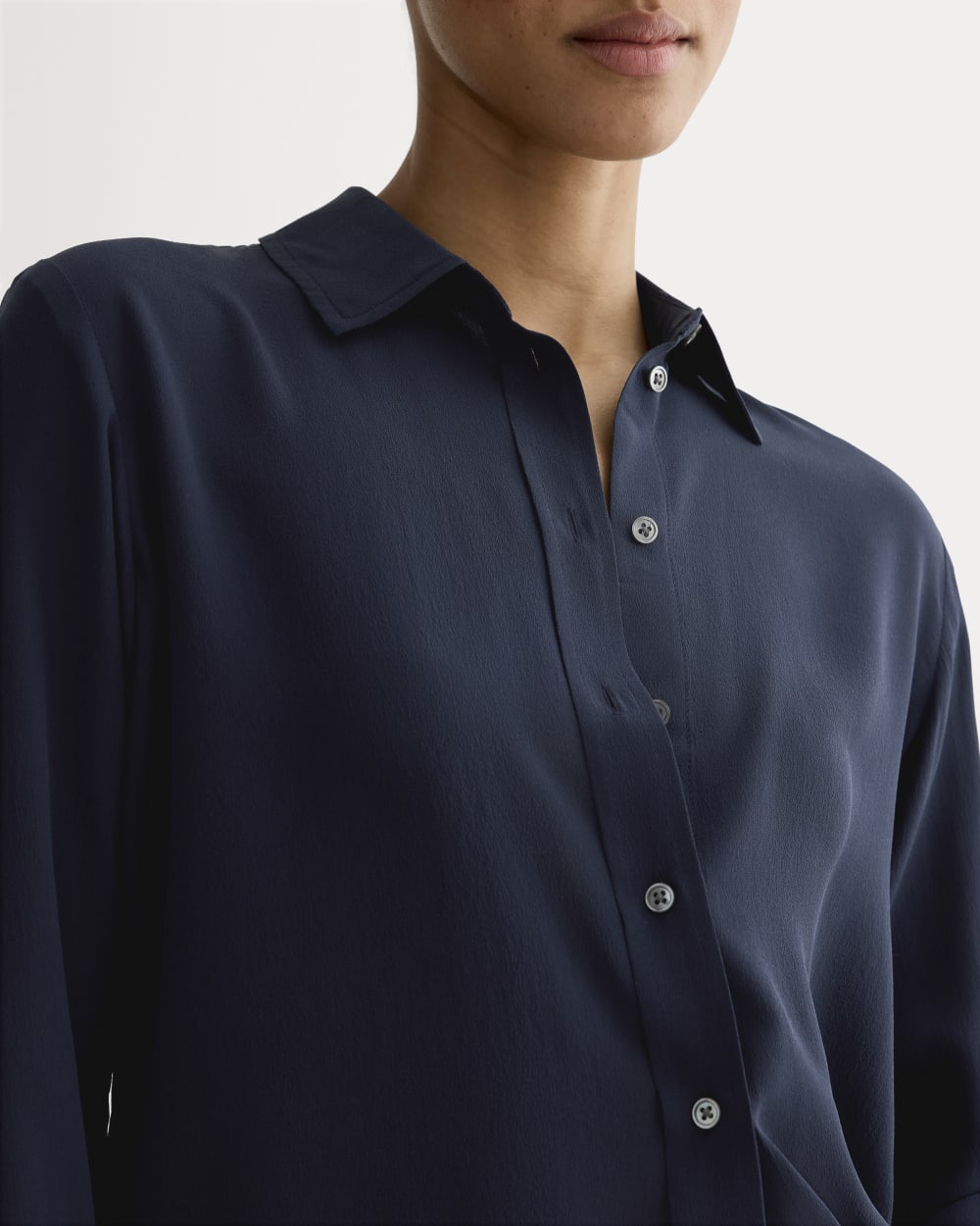 The Must-Have Shirt in Washable Silk in Navy — detail view