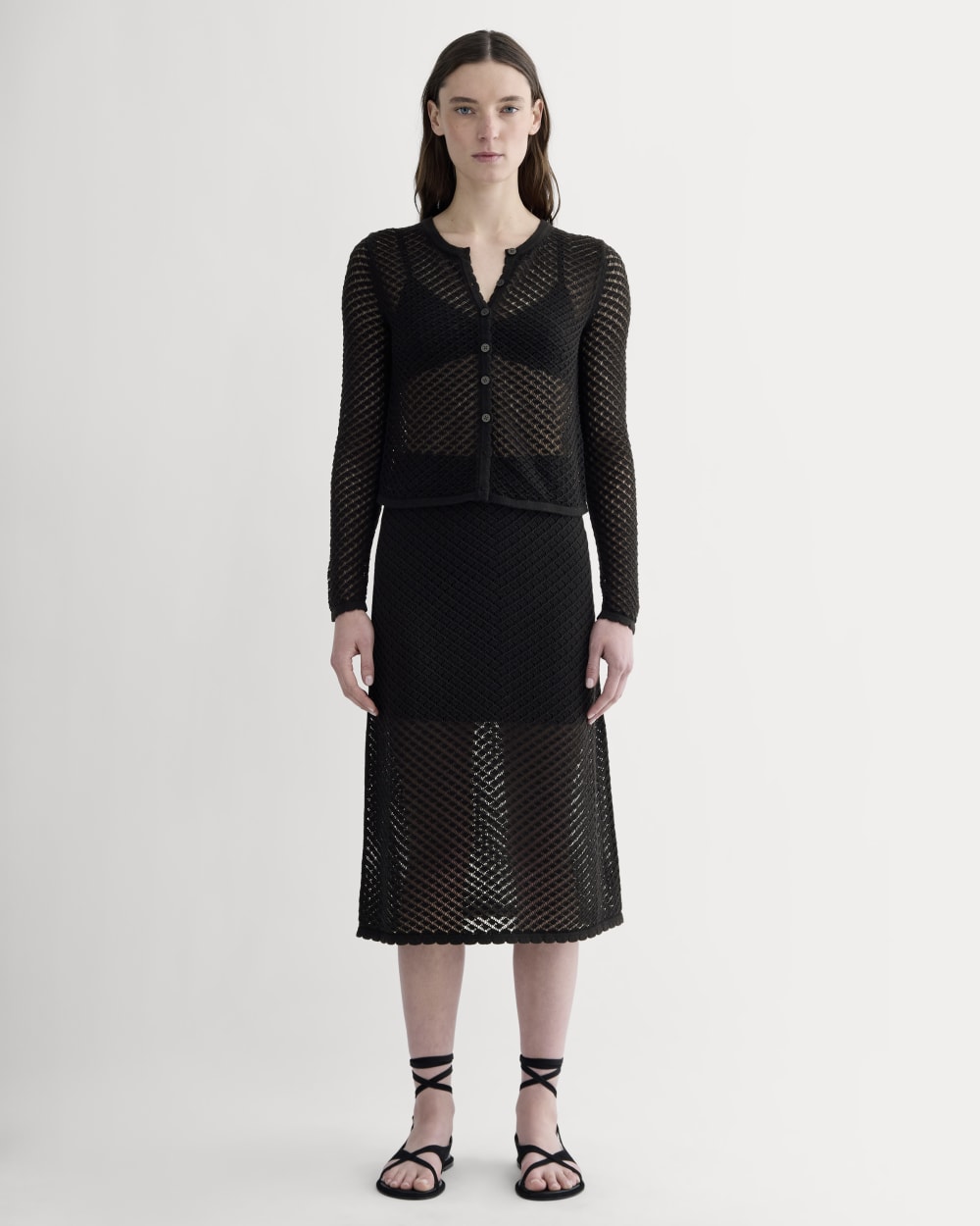 The Lace Knit Cardigan in Black — detail view
