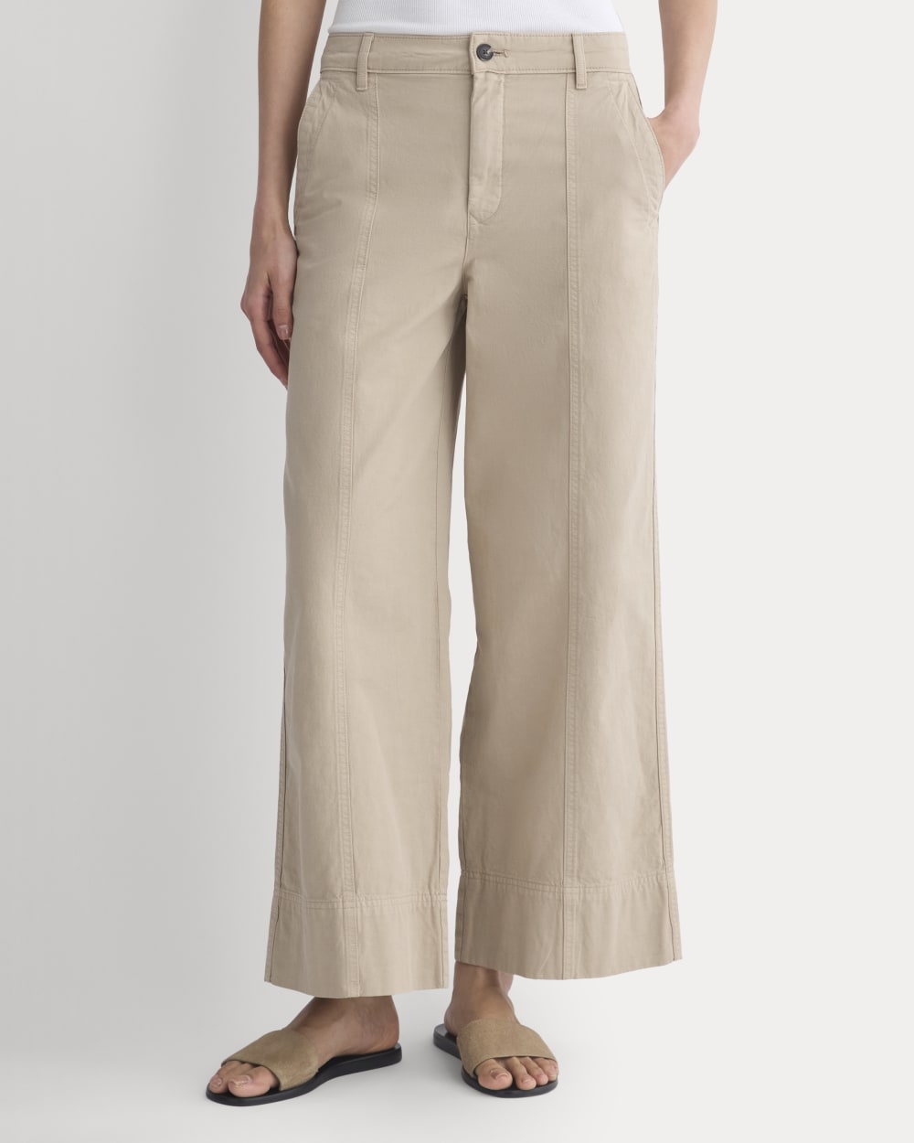 Seamed Wide-Leg Pant in Trench Coat Khaki — detail view