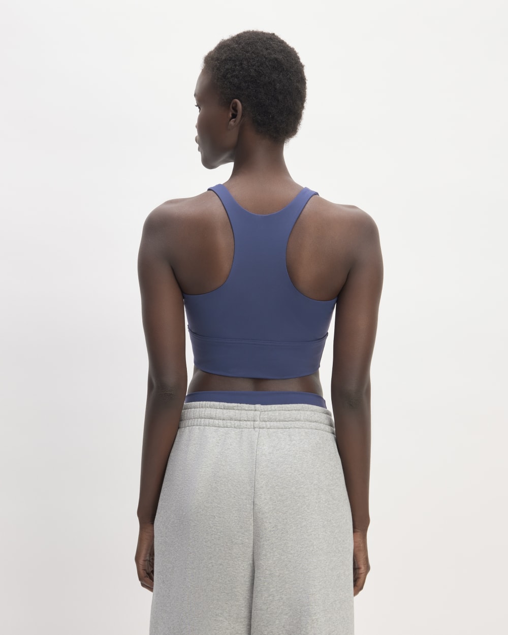 The Perform Longline Bra in Ocean Blue — detail view