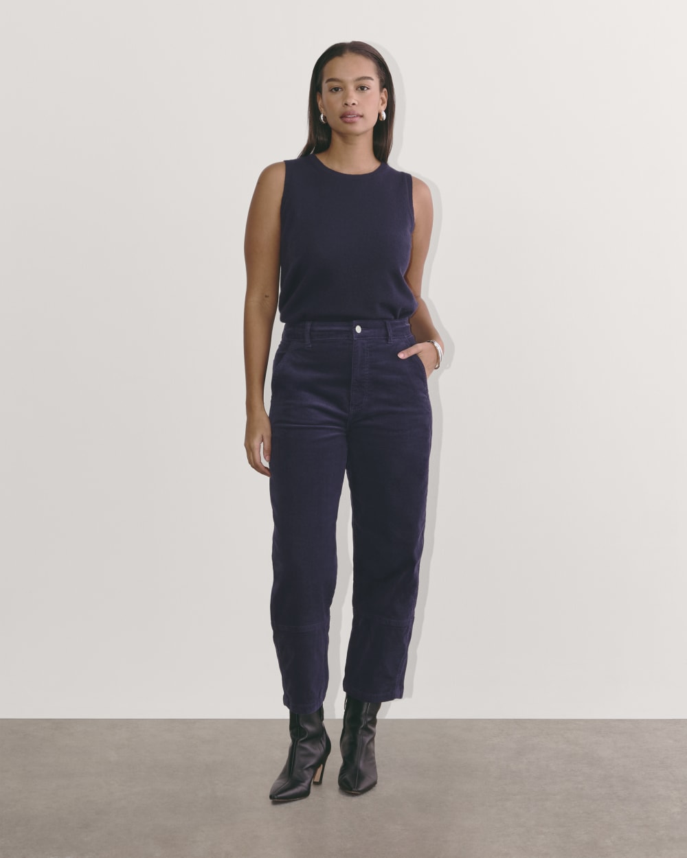 The Utility Barrel in Corduroy in Navy — front view
