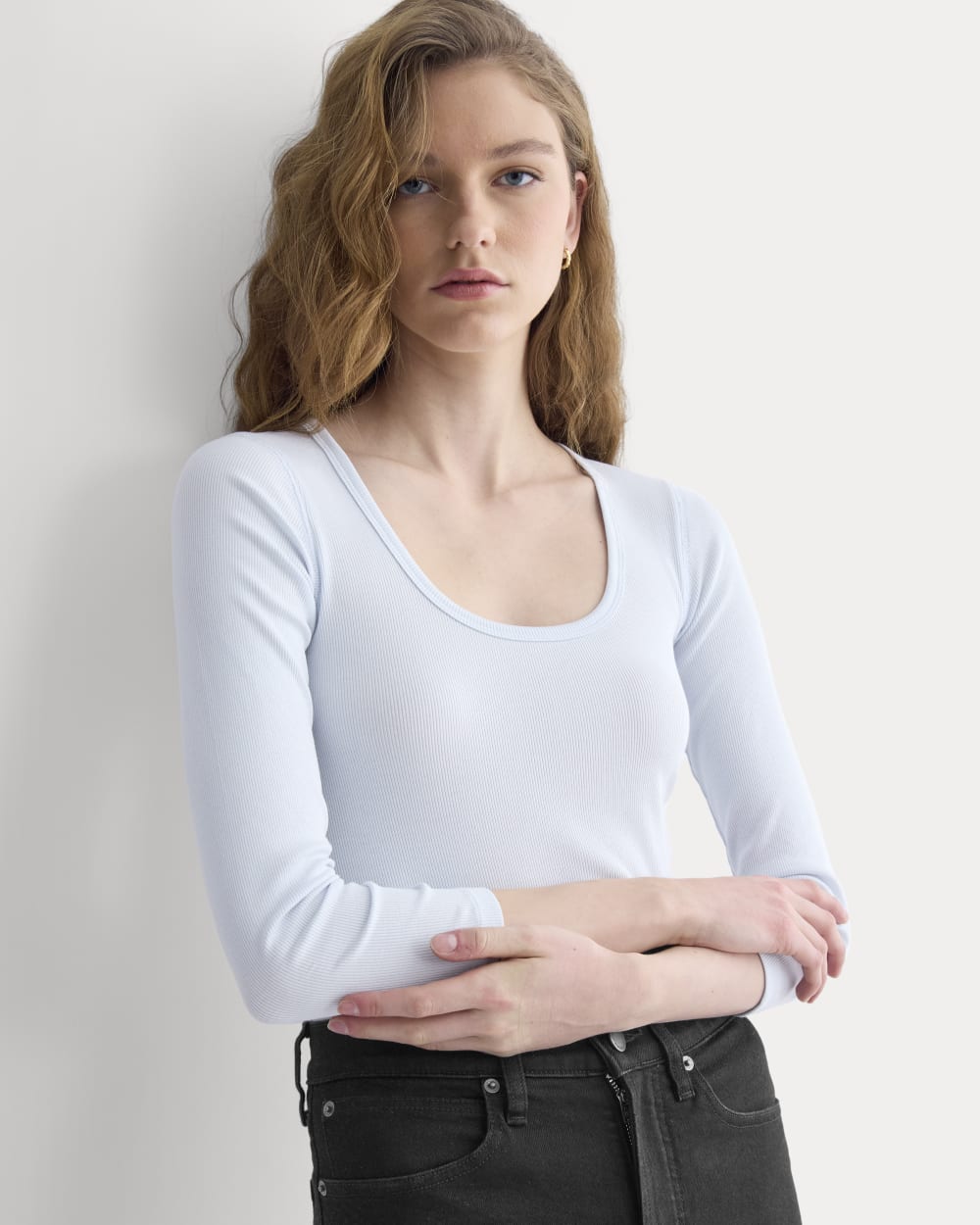 Luxe Rib Deep U-Neck Top in Skywriting — detail view