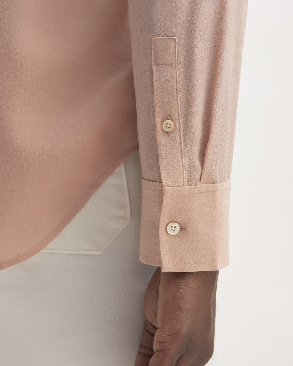 The Must-Have Shirt in Washable Silk in Blush Pink — detail view