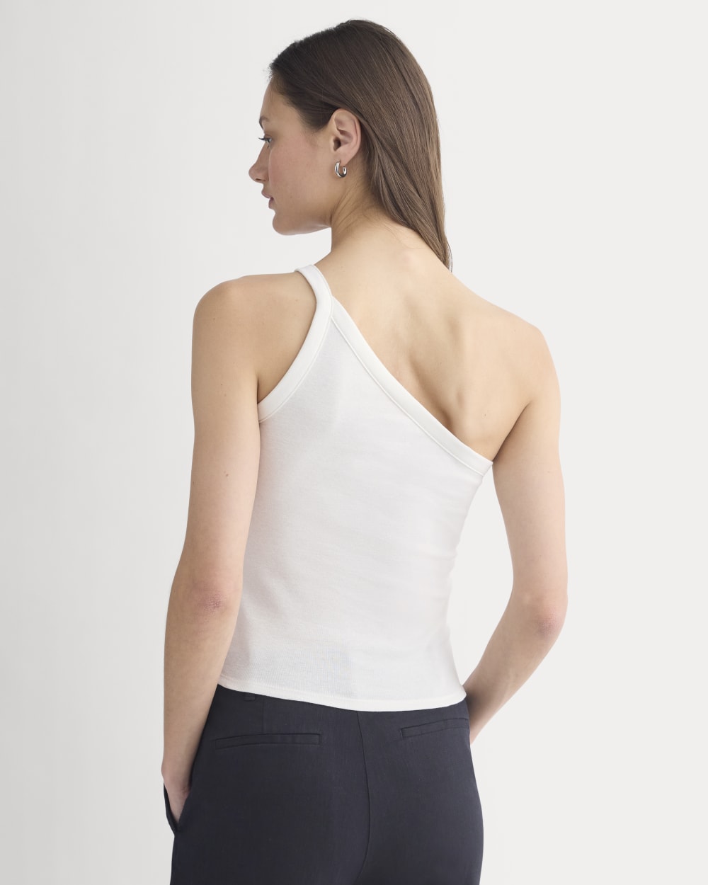 RetroSoft Cotton One-Shoulder Tank in Bone — detail view