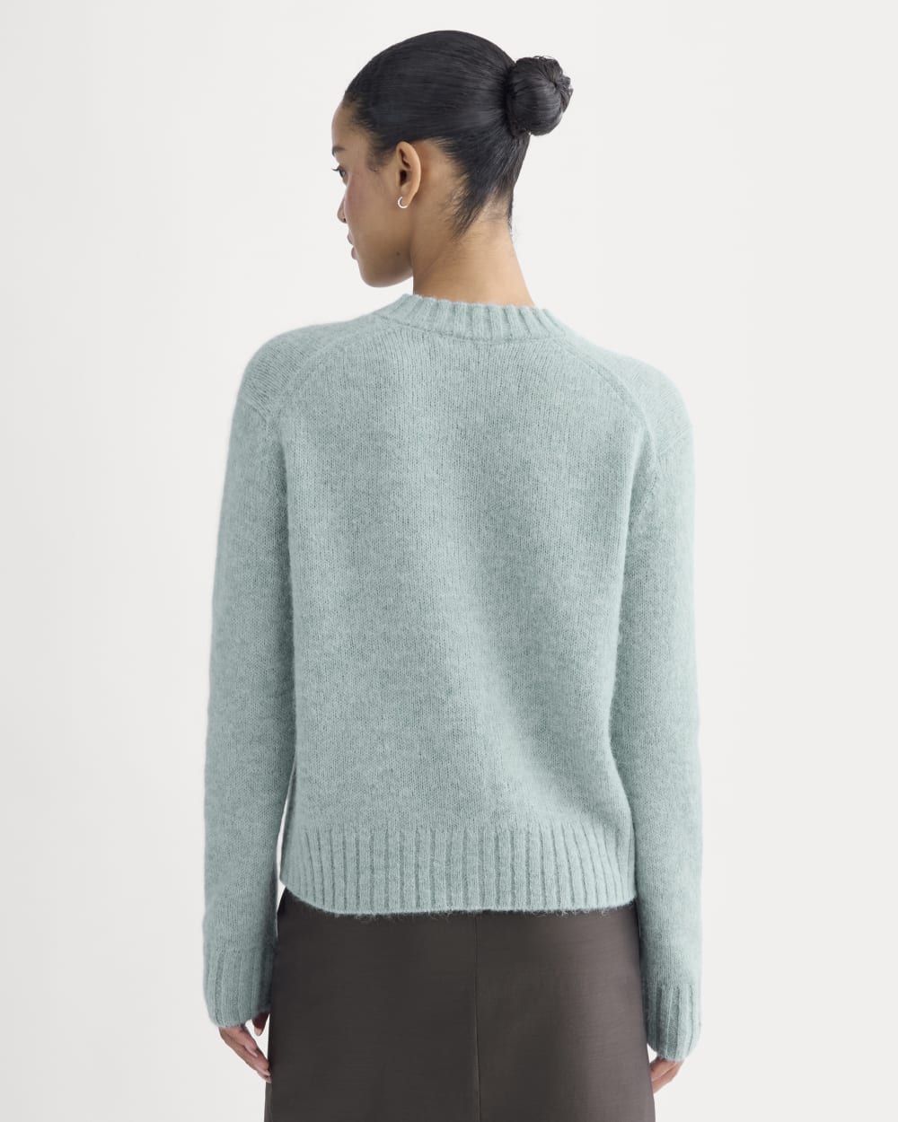 The Crew Cardigan in Alpaca in Heather Gray Mist — detail view