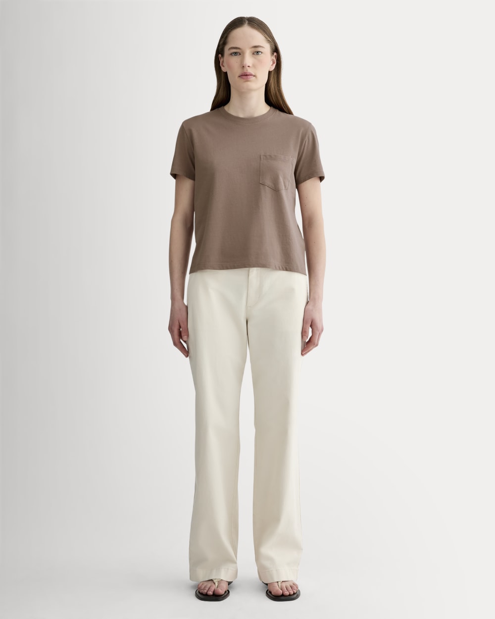 The Box-Cut Tee in Essential Cotton in Mocha — detail view