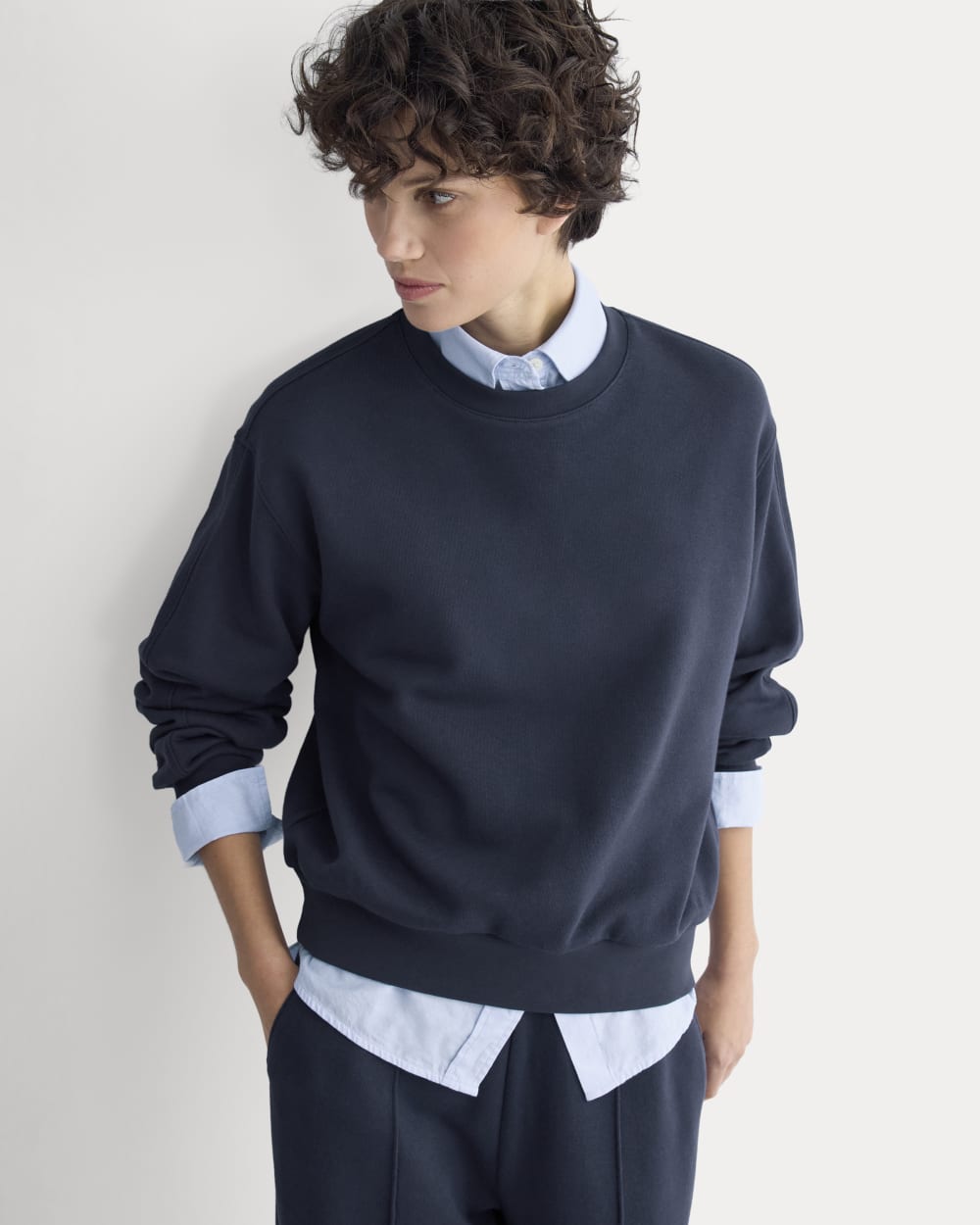 Lightweight Terry Blouson Crew in Navy — detail view