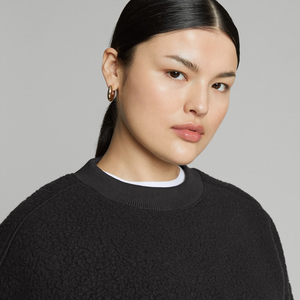 The ReNew Teddy Oversized Crew in Black — detail view