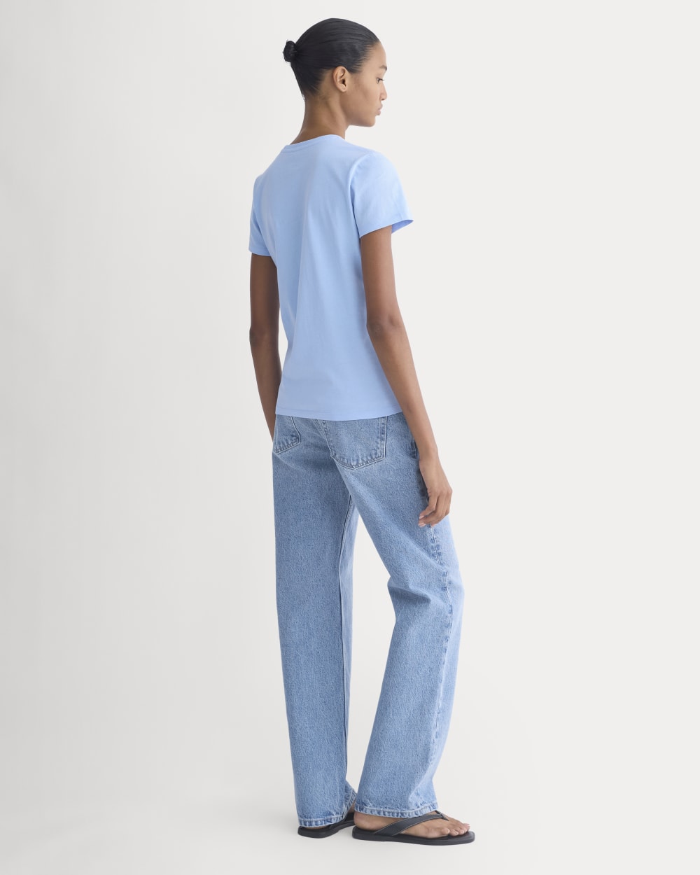 The Slim Crew in Essential Cotton in Open Air Blue — detail view