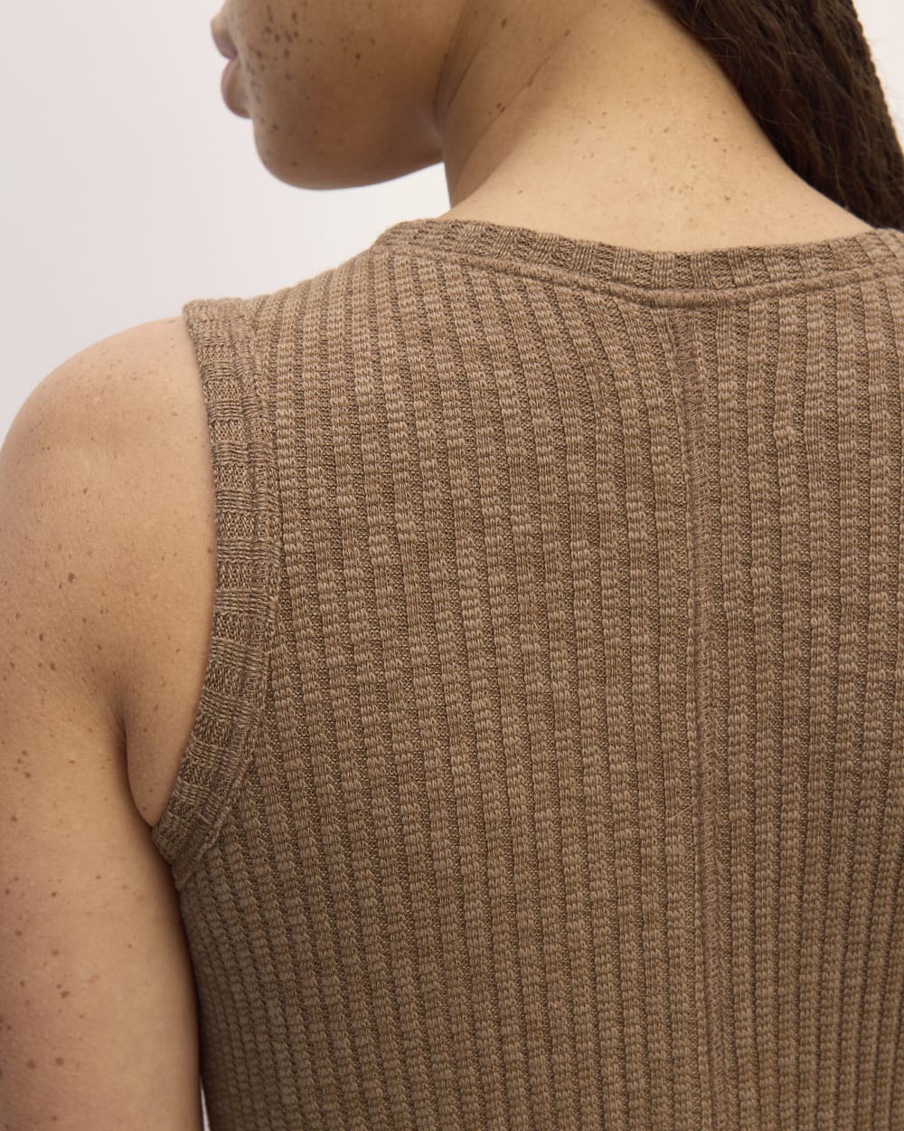 The Rib-Knit A-Line Tank Dress in Carob Brown — detail view