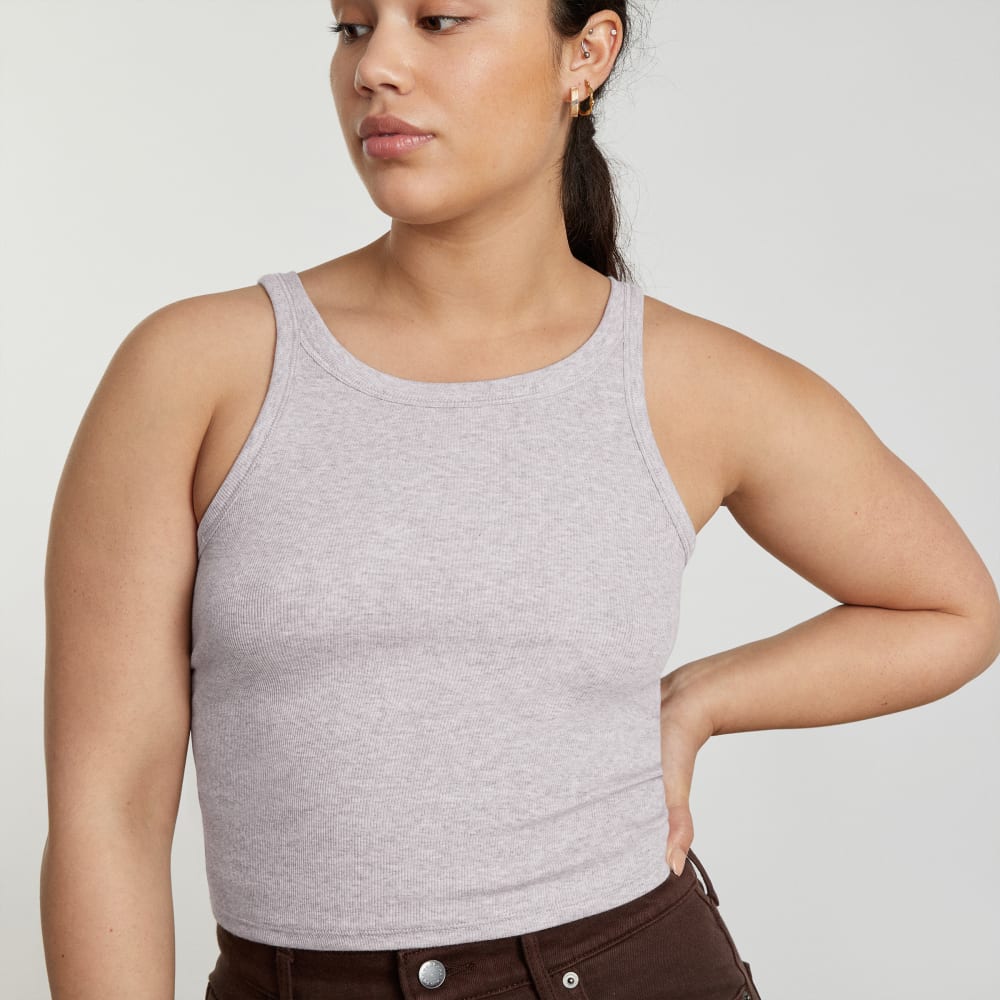 The Pima Micro-Rib Short Tank in Wisteria Grey — detail view