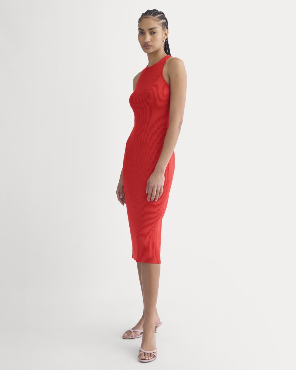 Cutaway Ribbed Midi Dress in Fiery Red — detail view