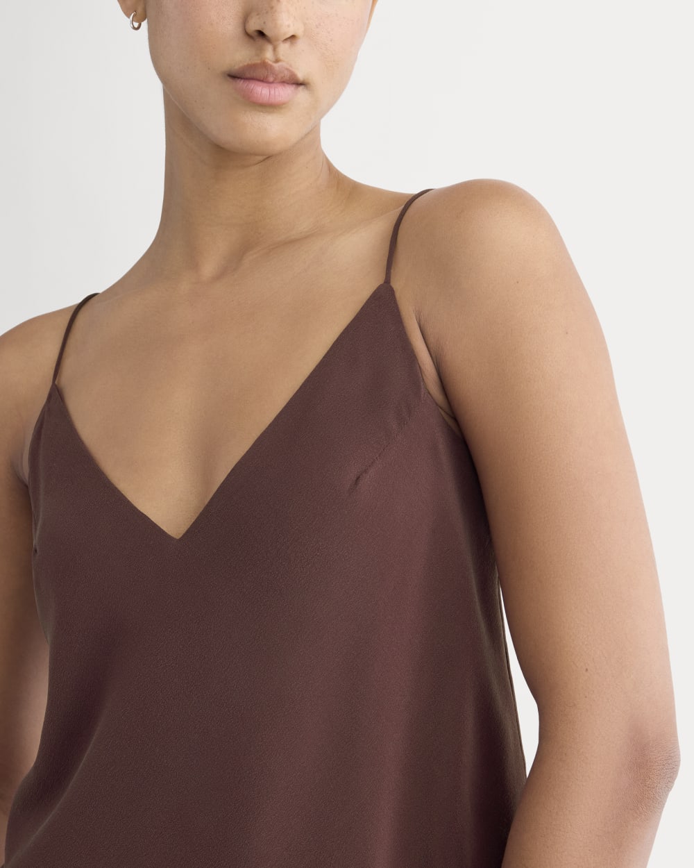 The Tie Back Cami in Washable Silk in Deep Plum — detail view