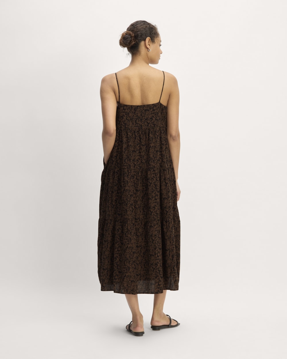 The Gauze Tiered Dress in Black / Cocoa Small Floral — detail view