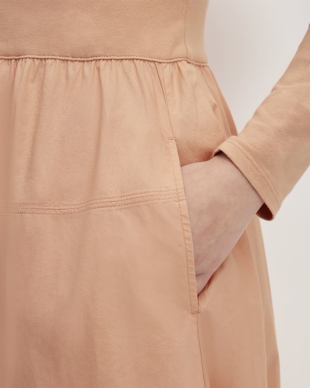 The Long-Sleeve Riviera Dress in Blush Pink — detail view
