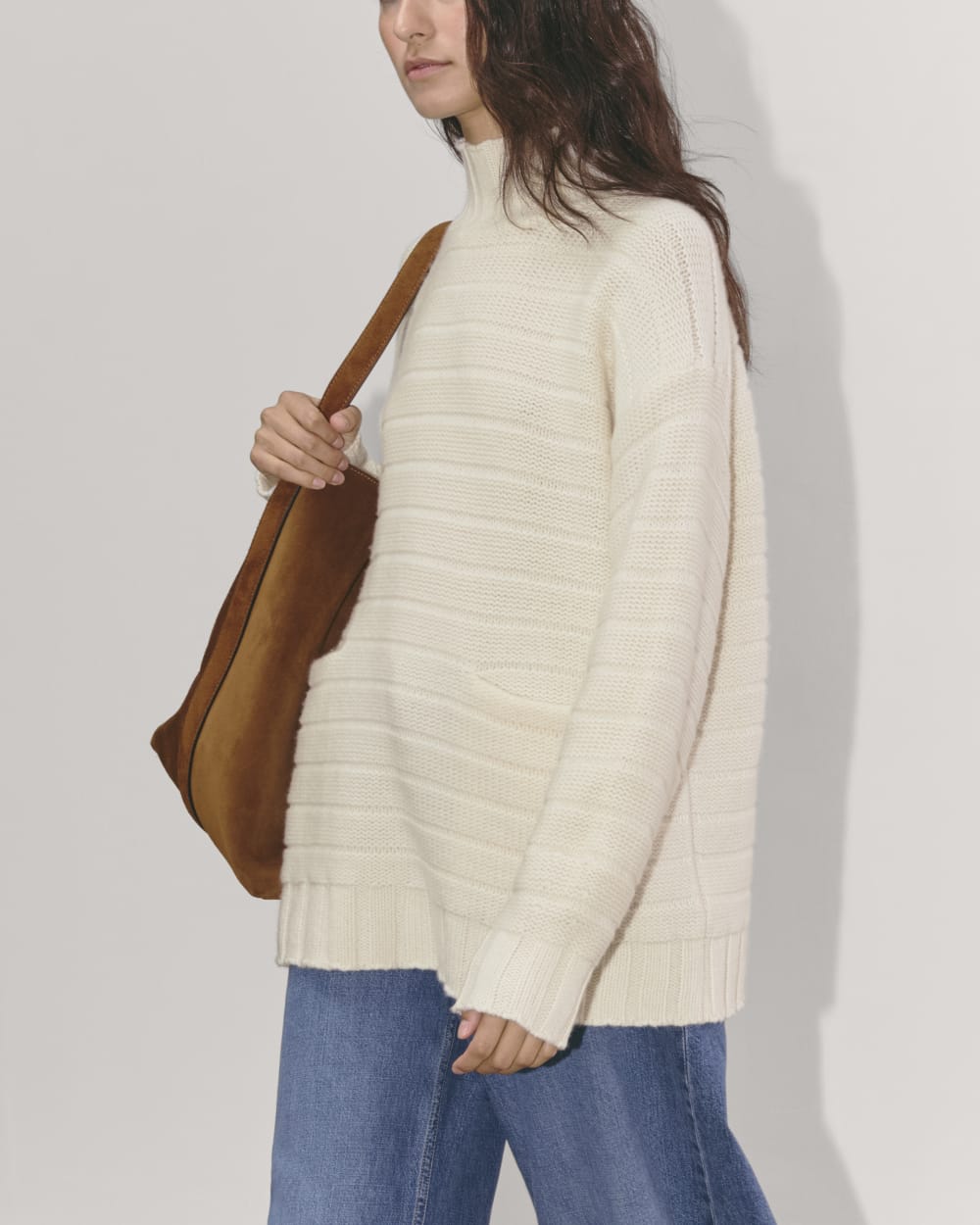 The Oversized Turtleneck in Luxe Merino in Bone — detail view