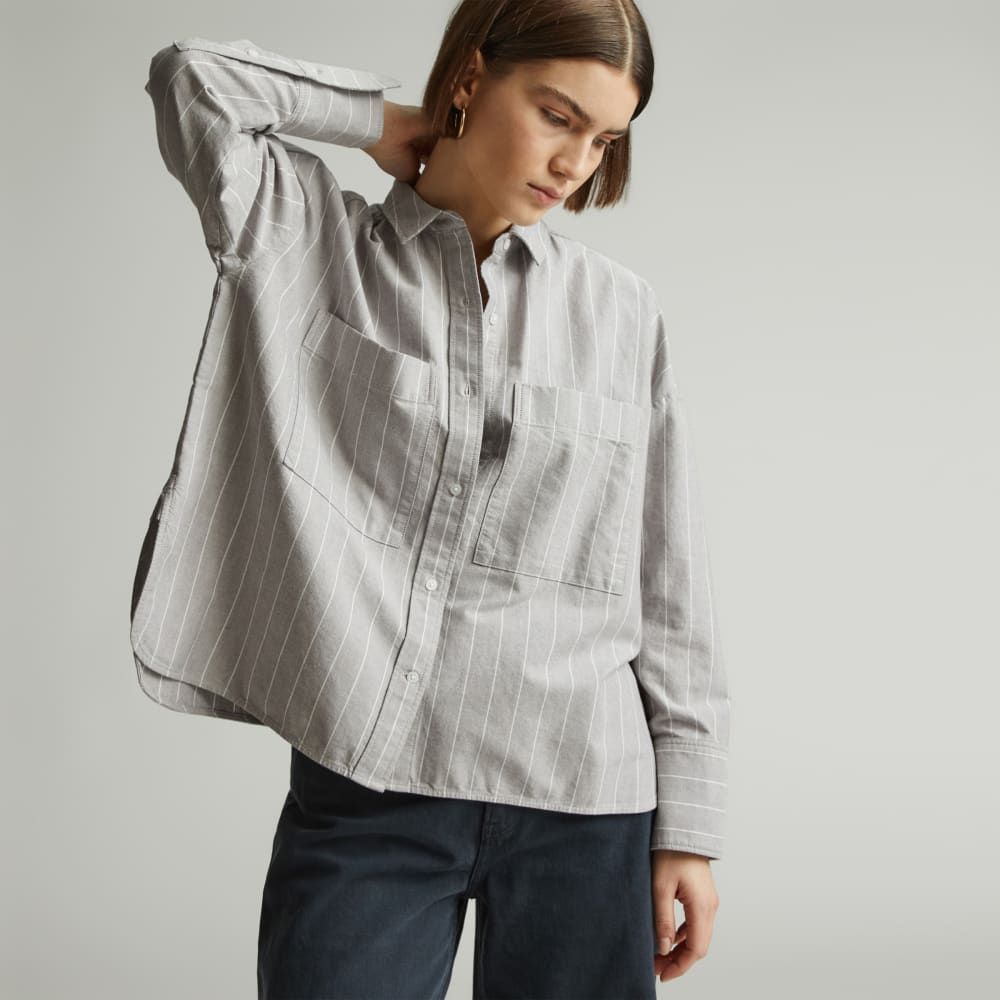 The Boxy Oxford in Chocolate Brown / White — front view