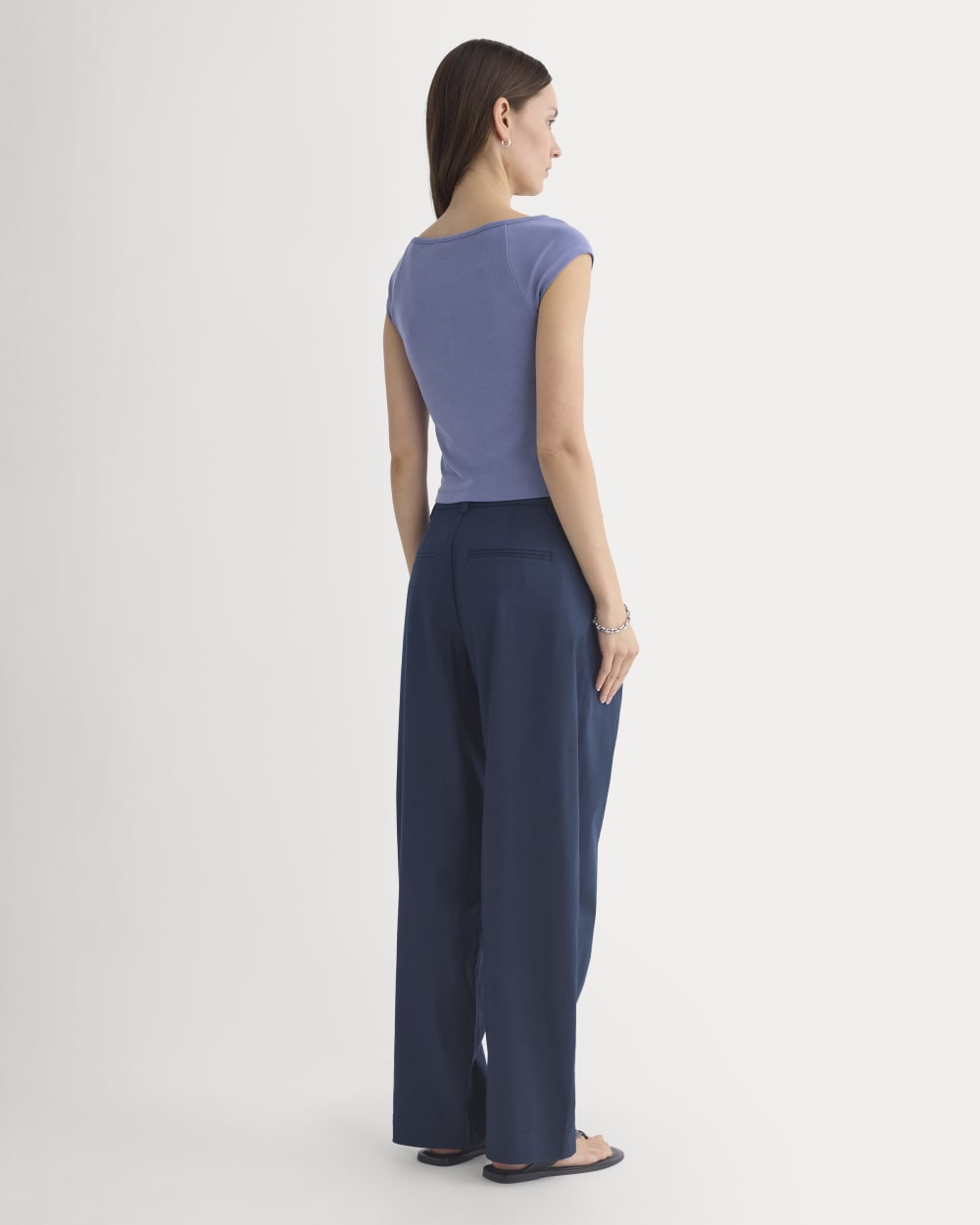 Boatneck Cap-Sleeve Top in Butterknit in Blue Dusk — detail view