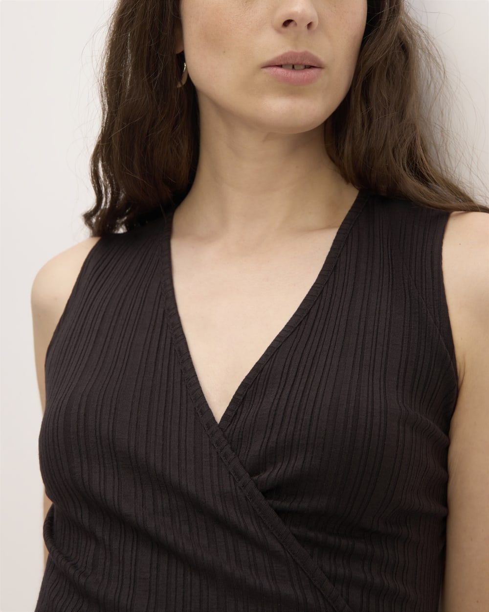 The Rib Wrap Top in Black — detail view