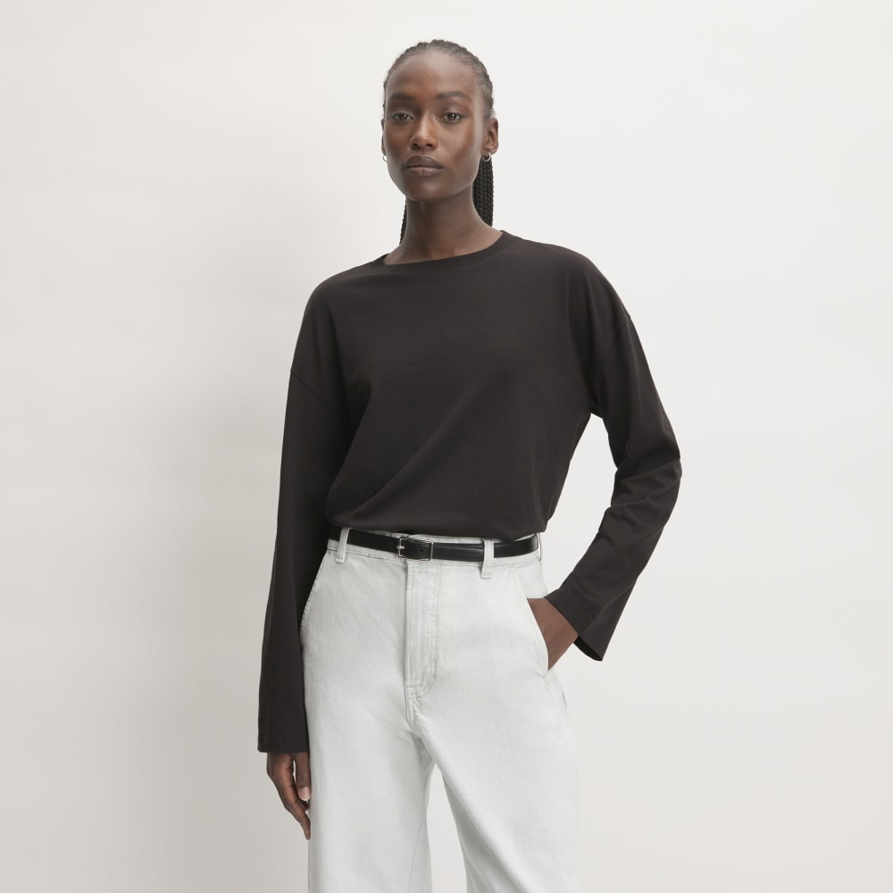 The Organic Cotton Relaxed Long Sleeve Tee in Vintage Black — front view