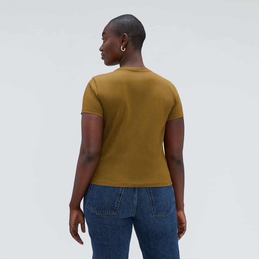 The Box-Cut Tee in Essential Cotton in Tapenade — detail view