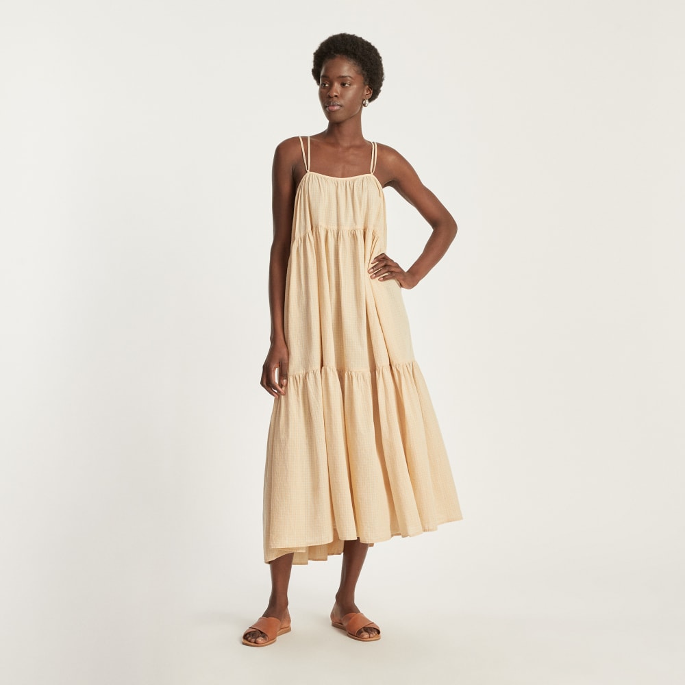 The Billow Tiered Maxi Dress in Orange Plaid — alternate view