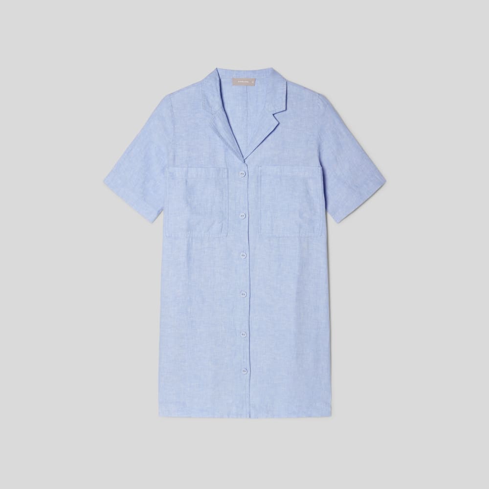 The Linen Workwear Dress in Light Blue — alternate view
