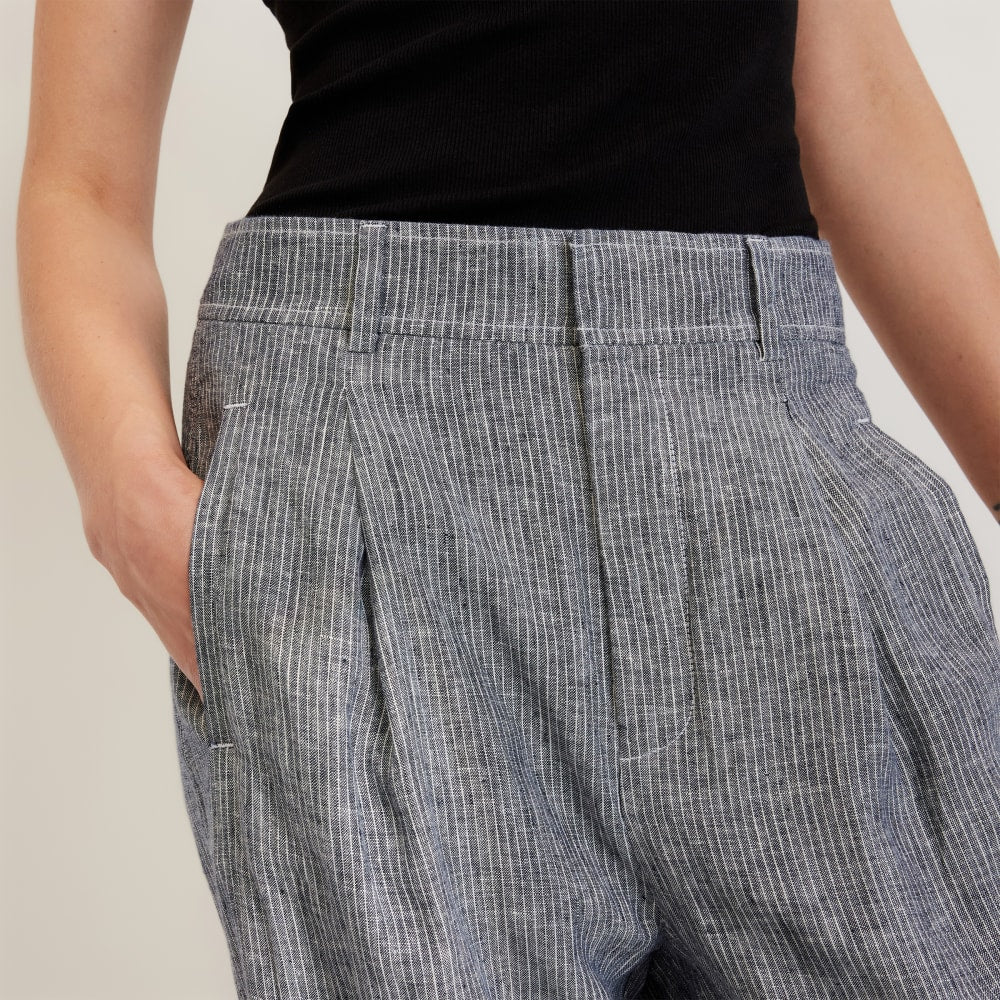 The Linen Way-High® Drape Pant in Canvas Tan / Navy — detail view