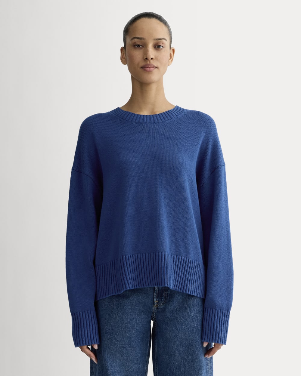 The Boxy Sweater in Everyday Cotton in Bright Cobalt — front view