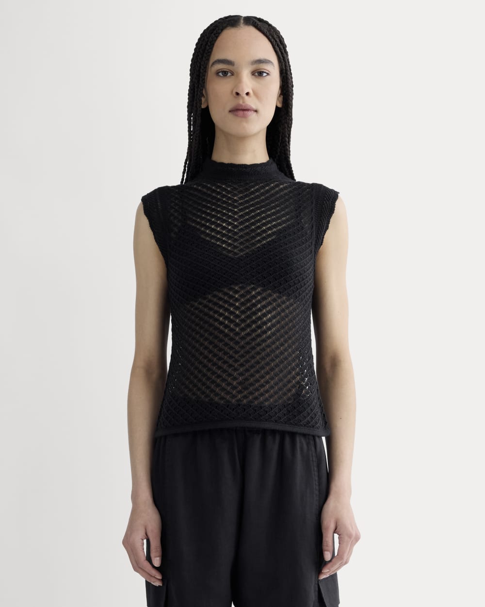 The Lace Knit Tank in Black — front view