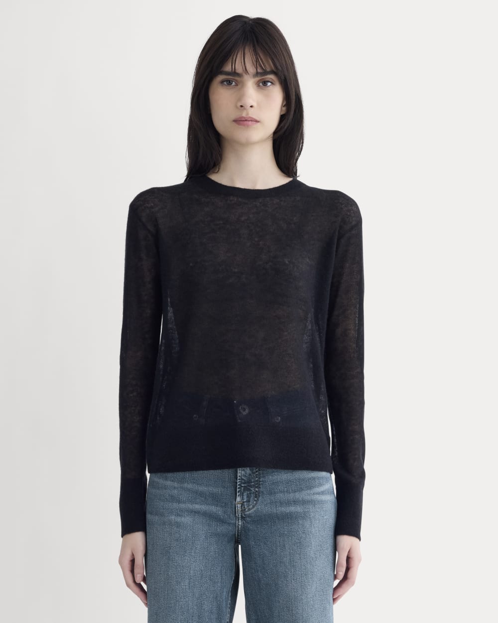 The Air Alpaca™ Relaxed Crew Top in Black — front view