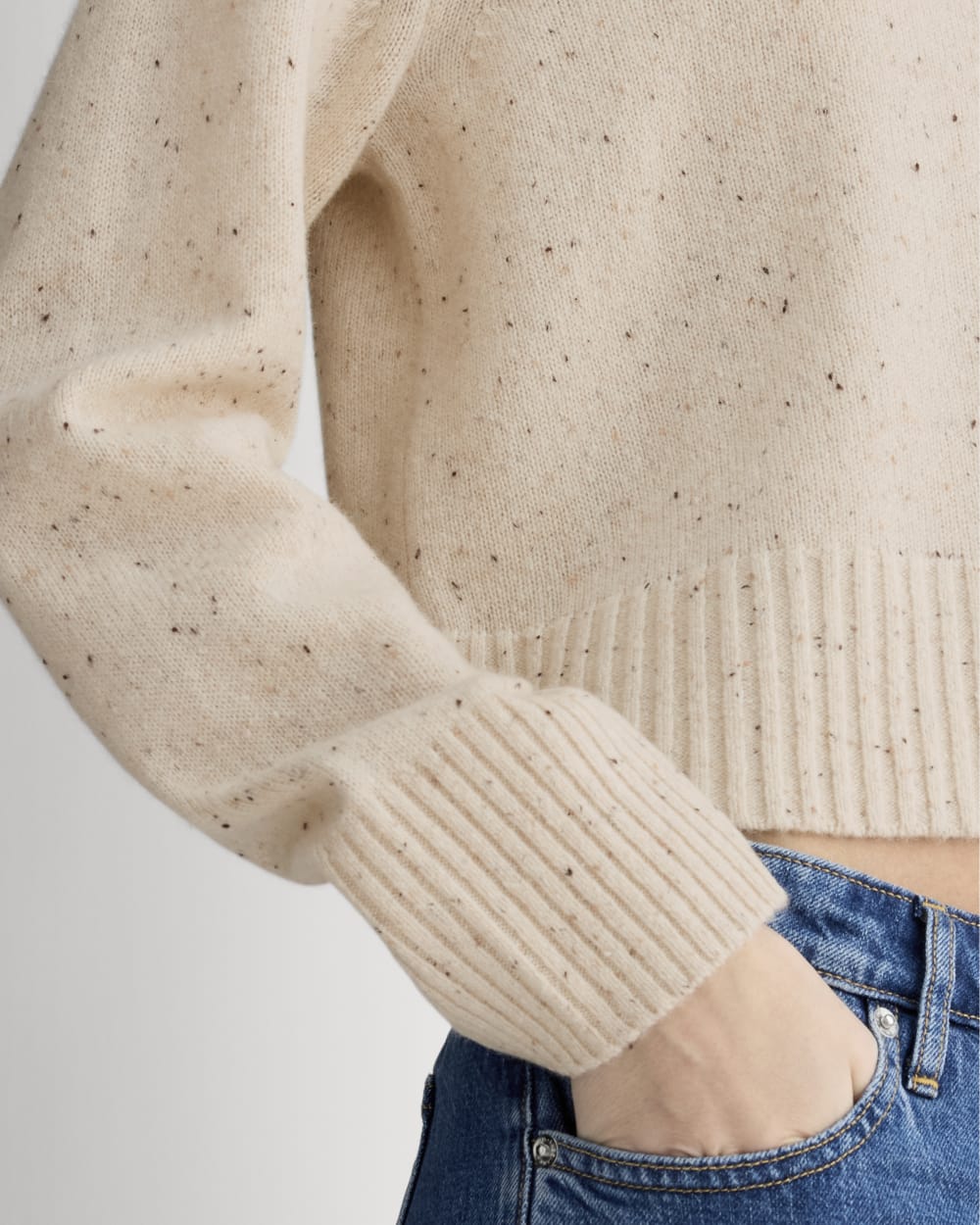 The Boxy Crew in Cashmere in Oat Donegal — detail view