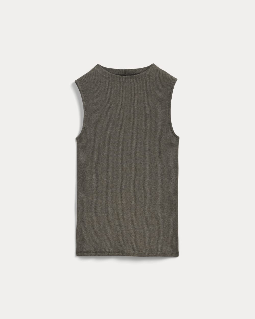 The Luxe Rib Funnel-Neck Tank in Heathered Fatigue — alternate view