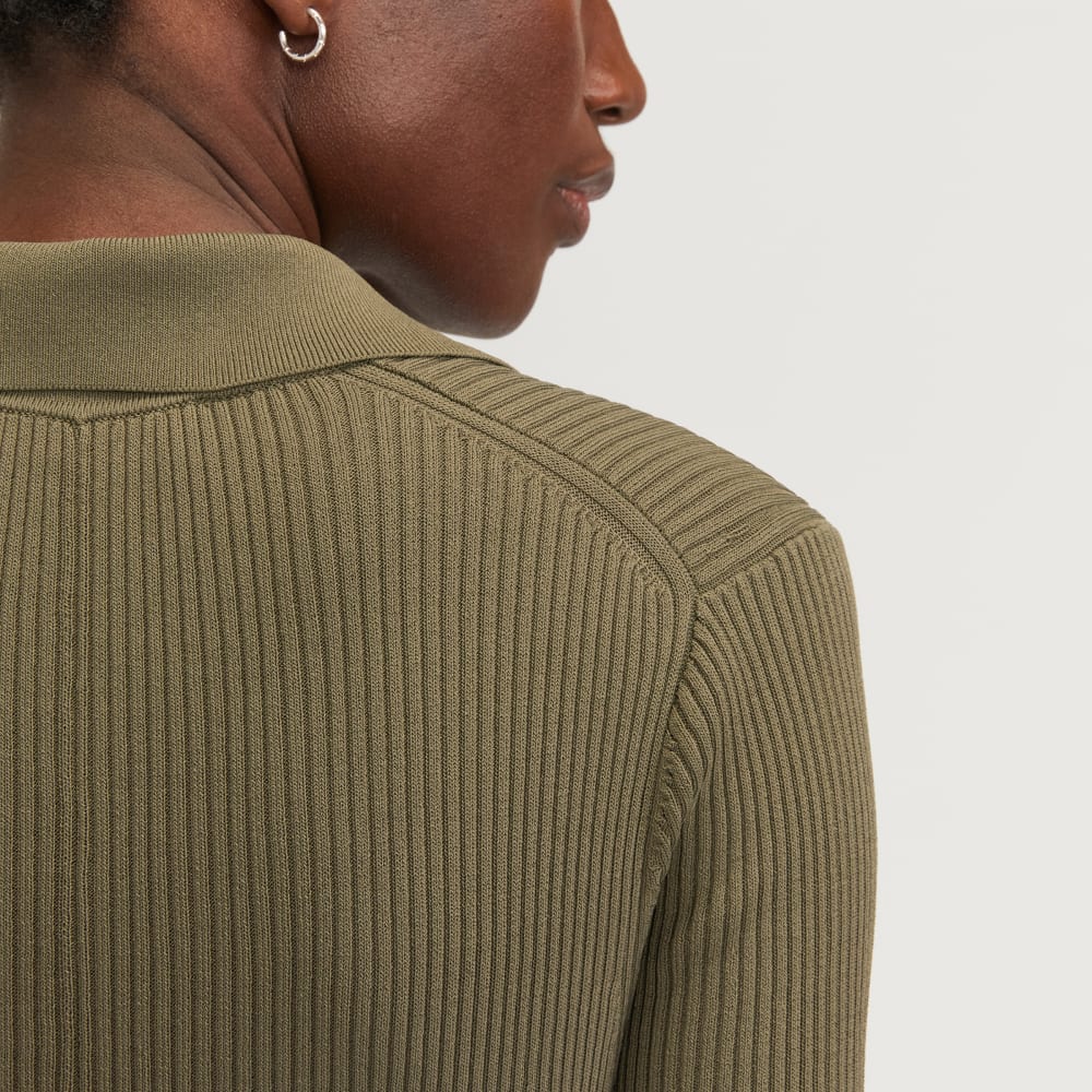 The Ribbed Short-Sleeve Polo Dress in Kalamata — detail view