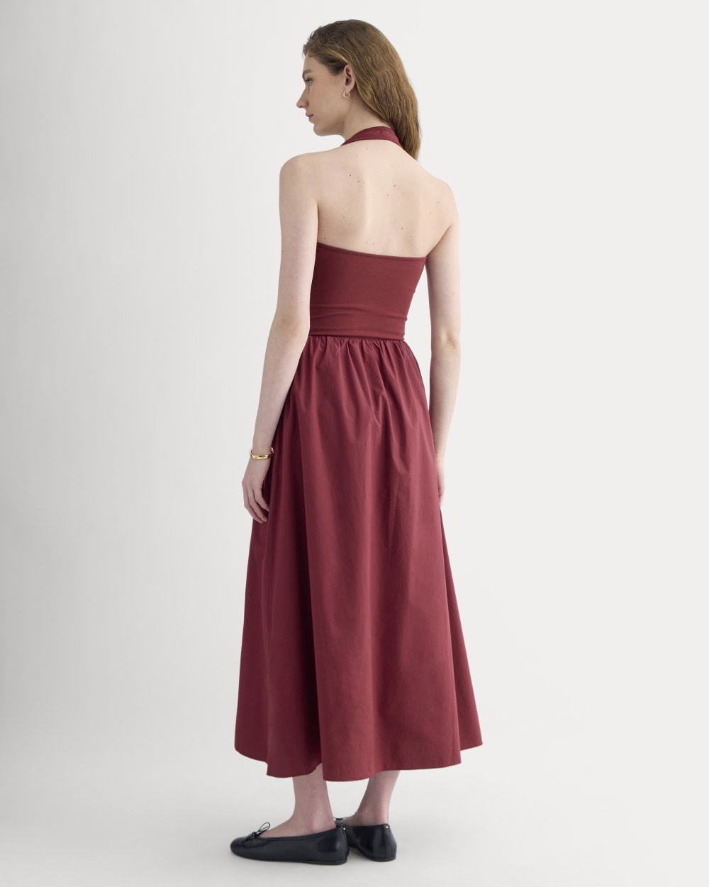 Halter Dress in Ultrasoft Cotton in Pomegranate — detail view
