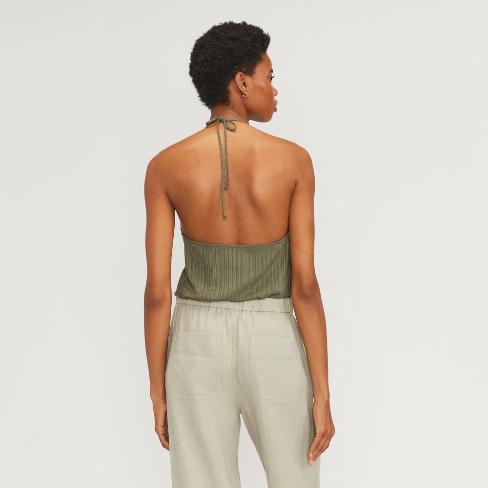 The Rib Soft Knit Halter Top in Kalamata — detail view
