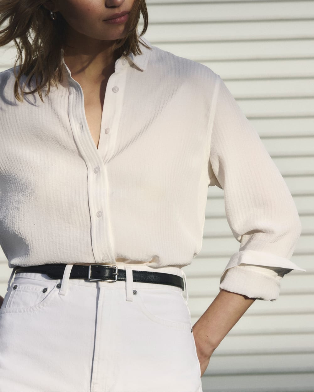The City Stripe Relaxed Shirt in Bone — detail view