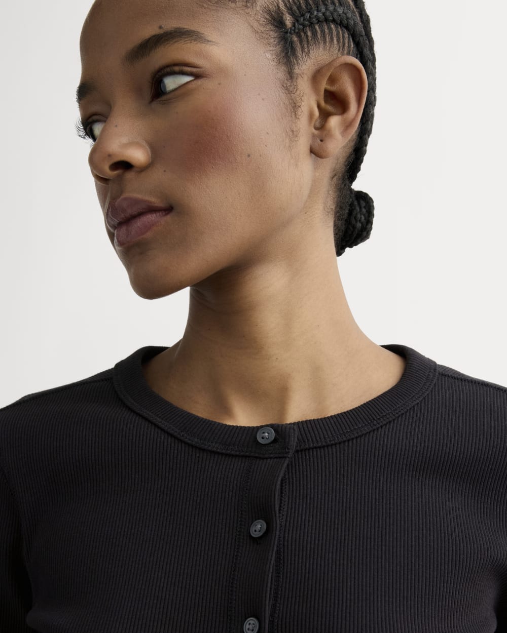 The Selfie Cardigan in Black — detail view