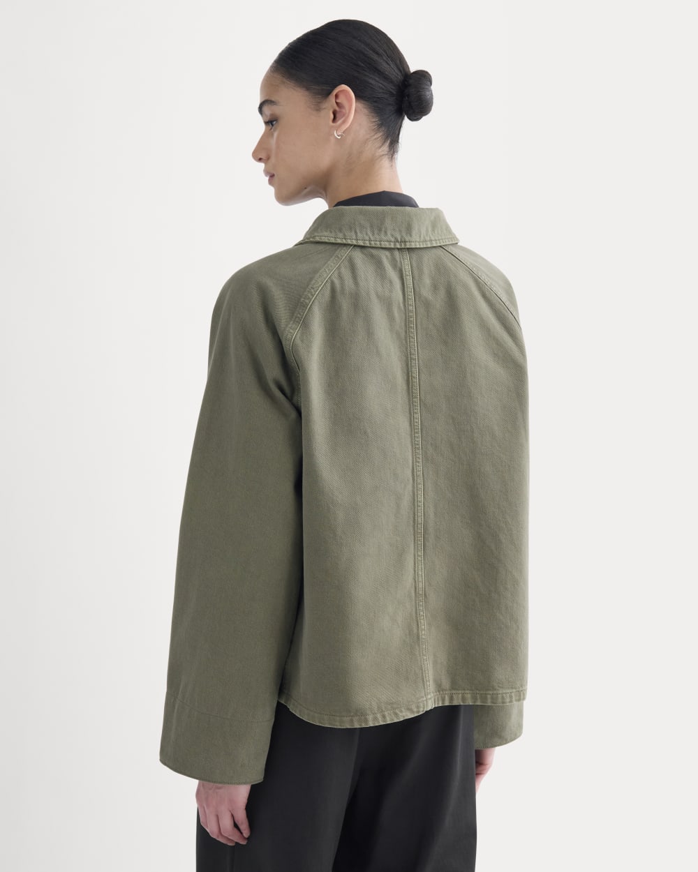 Cropped Denim Jacket in Garment-Dyed Kalamata — detail view