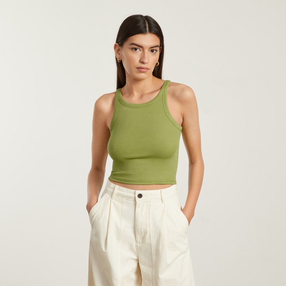 The Pima Micro-Rib Short Tank in Pepper — alternate view