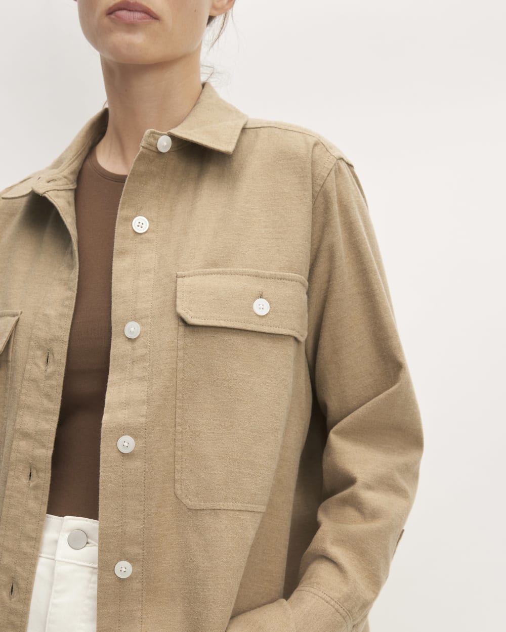 The Classic Cotton Flannel Shirt in Heathered Dark Khaki — detail view