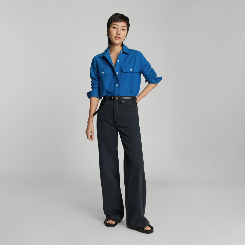 The Classic Cotton Flannel Shirt in Lapis Blue — detail view
