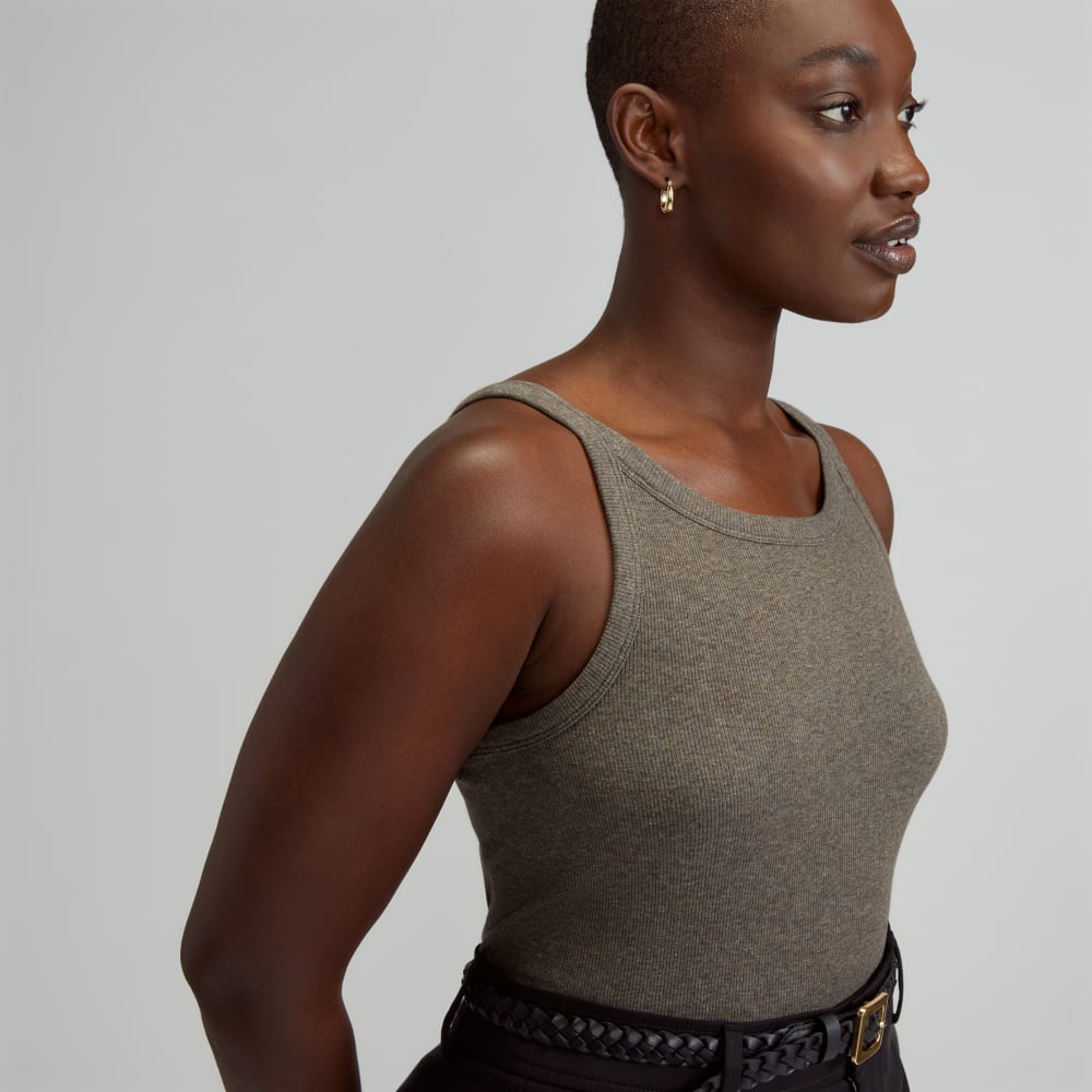 The Supima® Micro-Rib Cropped Tank in Heathered Fatigue — detail view