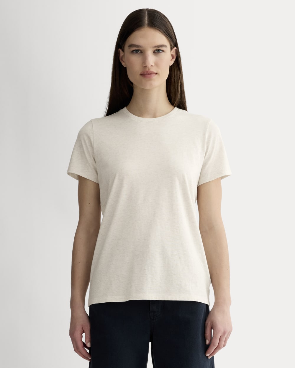 The Slim Crew in Essential Cotton in Heathered Oat — front view