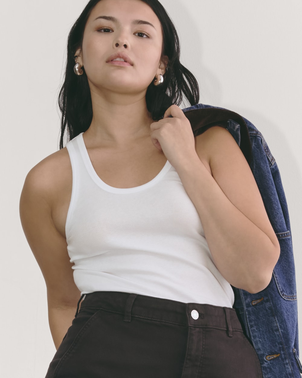 The Luxe Rib Tank in White — detail view