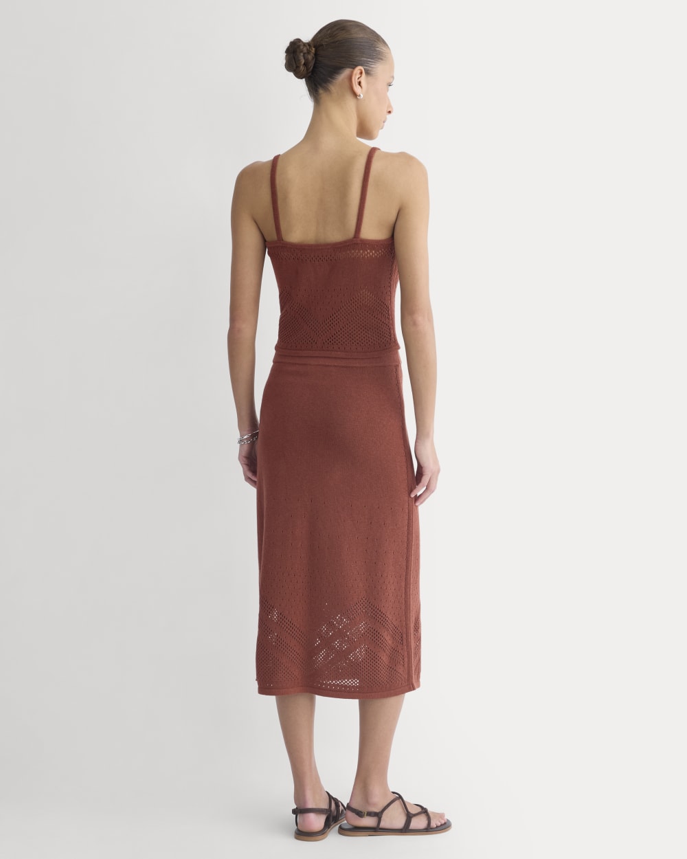 Lace-Knit Cami in Henna Red — detail view